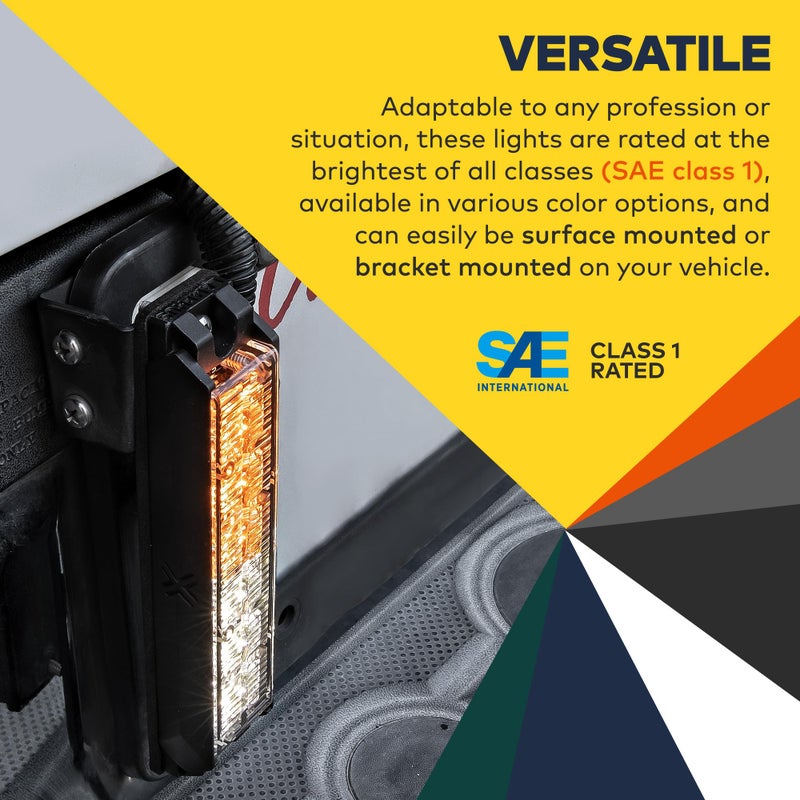 LAMPHUS 4pc NanoFlare 5" 6W Amber White LED Surface Mount Police Grill Strobe Warning Lights [SAE Class 1] Yellow Clear Grille Flashing Emergency Fire Lights for Servcice Work Truck Vehicle - Image 4